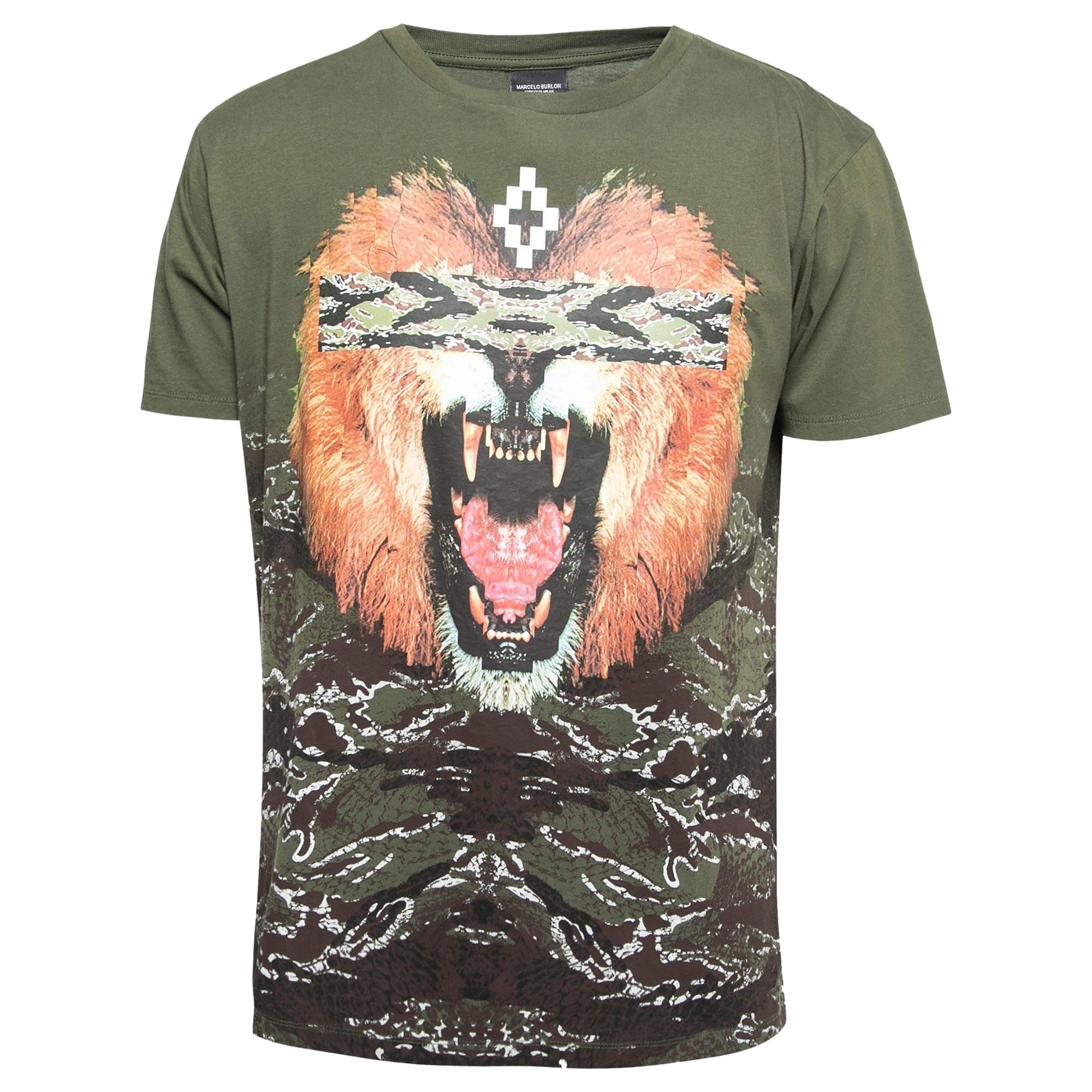 Marcelo Burlon Military Green Coquimbo Print Baumwolle Rundhals T-Shirt S im Angebot