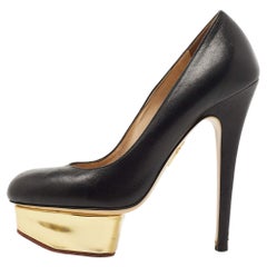 Charlotte Olympia Black Leather Dolly Platform Pumps Size 36.5