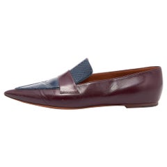 Celine Burgundy/Blue Leather and Watersnake Leather Slip On Loafers Size 41
