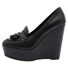 Gianvito Rossi, pelle nera, zeppa con nappe, misura 37,5