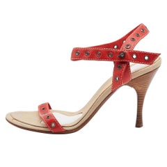 Bottega Veneta Red Eyelets Leather Ankle Strap Sandals Size 35.5