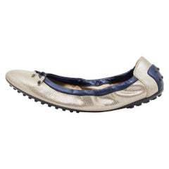 Tod's Silber/Blau Texturierte Nubuck Leder Scrunch Ballettschuhe Größe 38