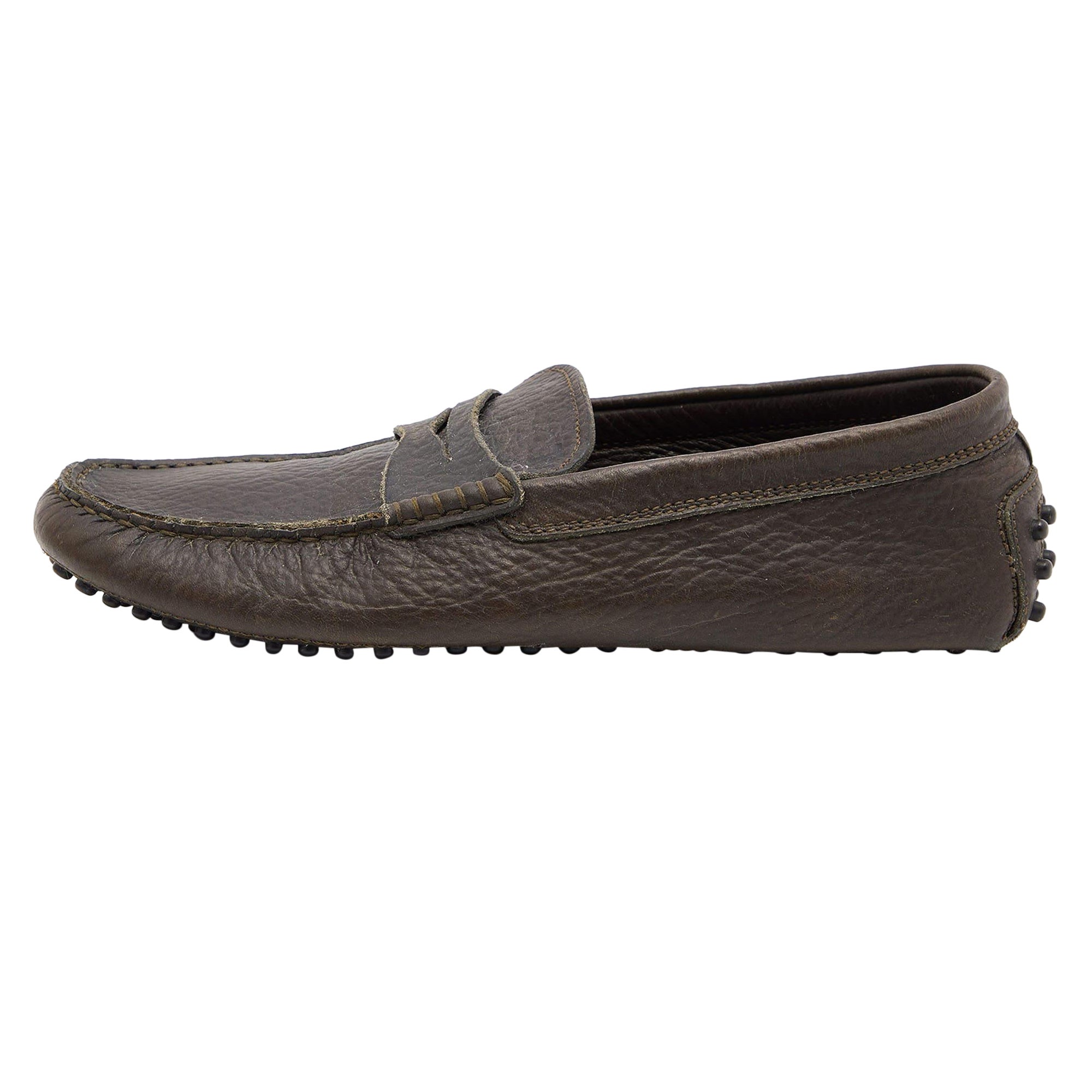Tod's Olive Green Leather Penny Slip On Loafers Size 40 For Sale