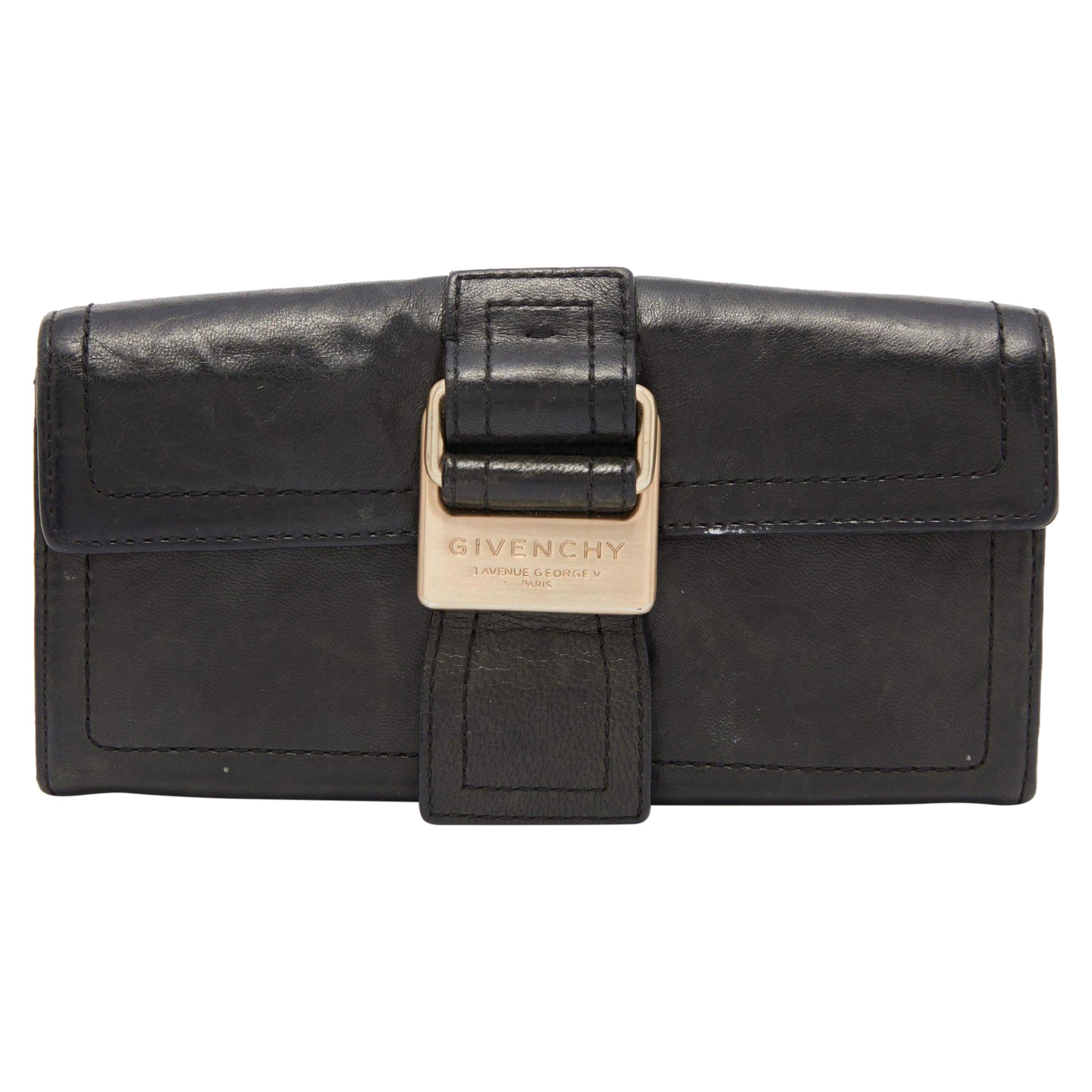 Givenchy Deep Green Leather Flap Continental Wallet For Sale