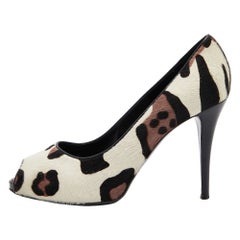 Giuseppe Zanotti Tri Color Leopard Print Calf Hair Peep Toe Pumps Size 40