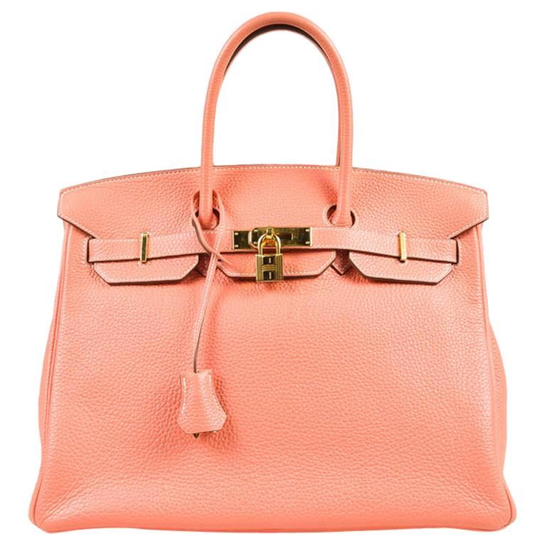 Hermes Crevette Coral Pink Togo Grained Leather "Birkin 35" Satchel Tote Bag For Sale
