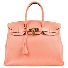 Hermes Crevette Coral Pink Togo Grained Leather "Birkin 35" Satchel Tote Bag