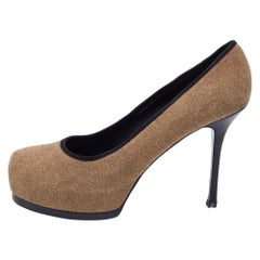 Yves Saint Laurent Braun/Schwarz Wildleder Tribtoo Plateau Pumps Größe 41