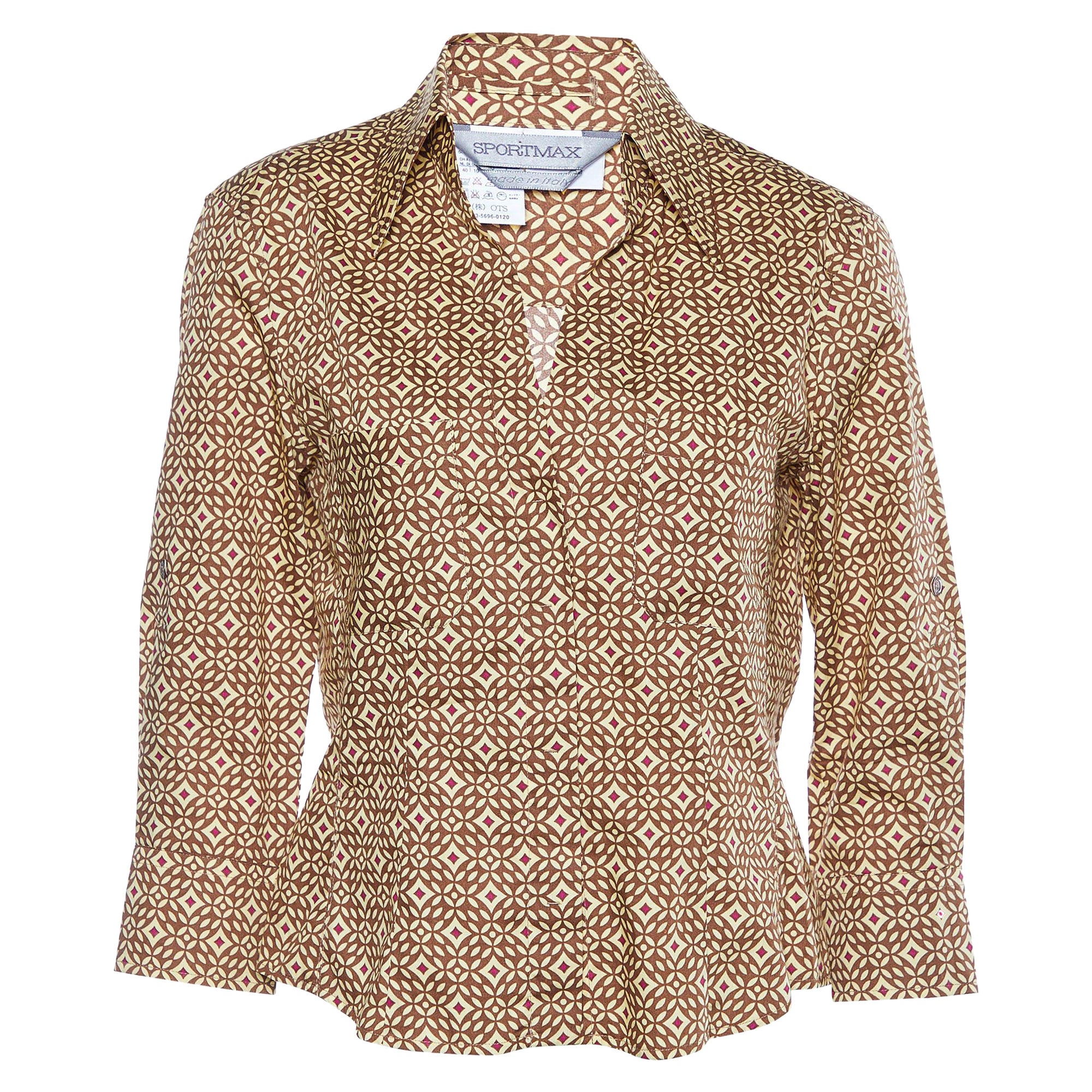 Sportmax, camicia marrone in cotone stampato con bottoni, M. I.