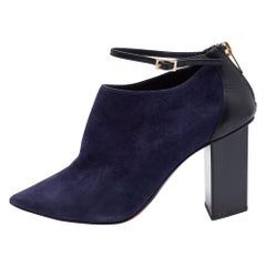 Jimmy Choo Blue/Black Suede and Leather Pointed Toe Ankle Strap Booties Size 37