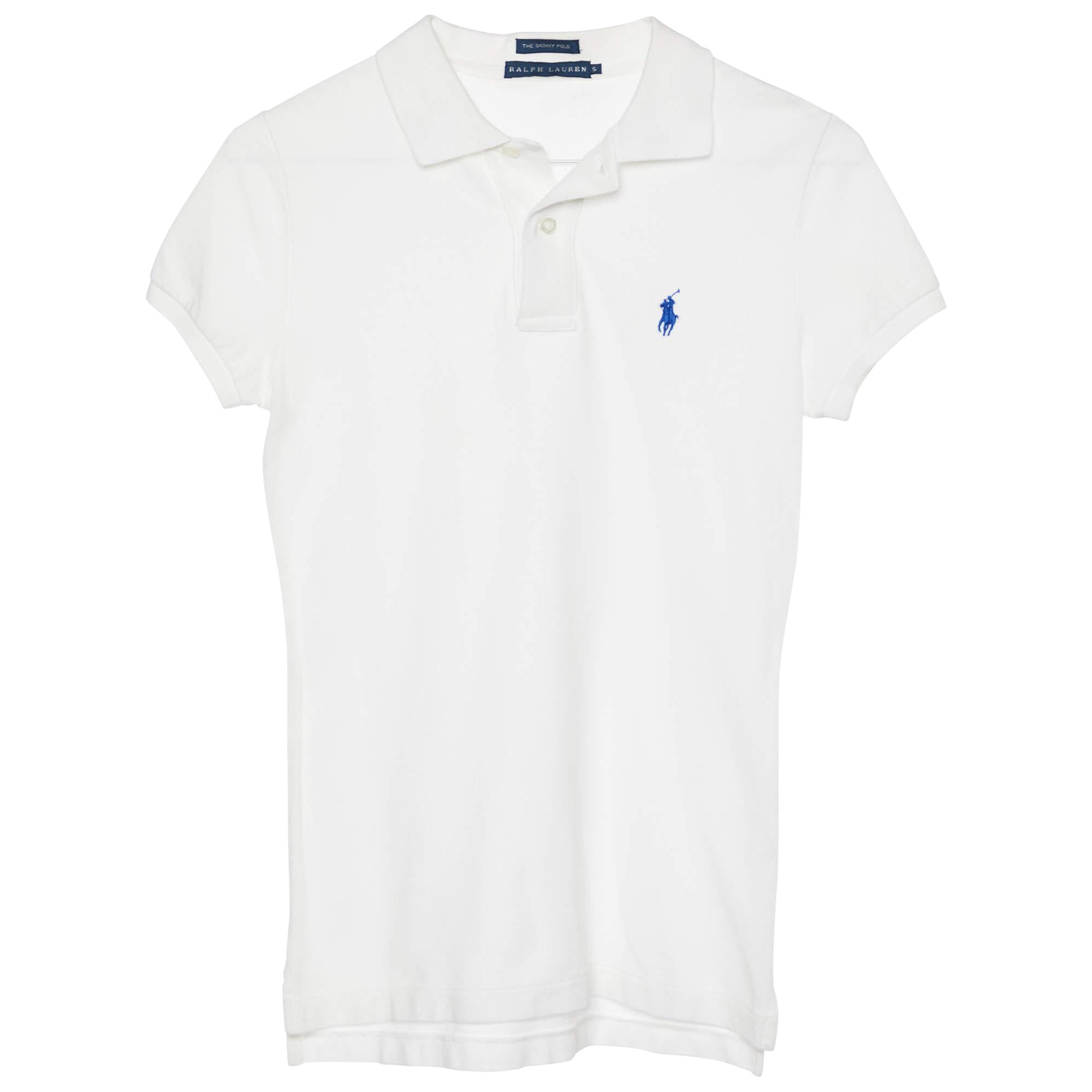 Ralph Lauren White Cotton Pique The Skinny Polo T-Shirt S For Sale