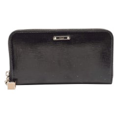 Fendi Black Patent Leather Zip Around Wallet