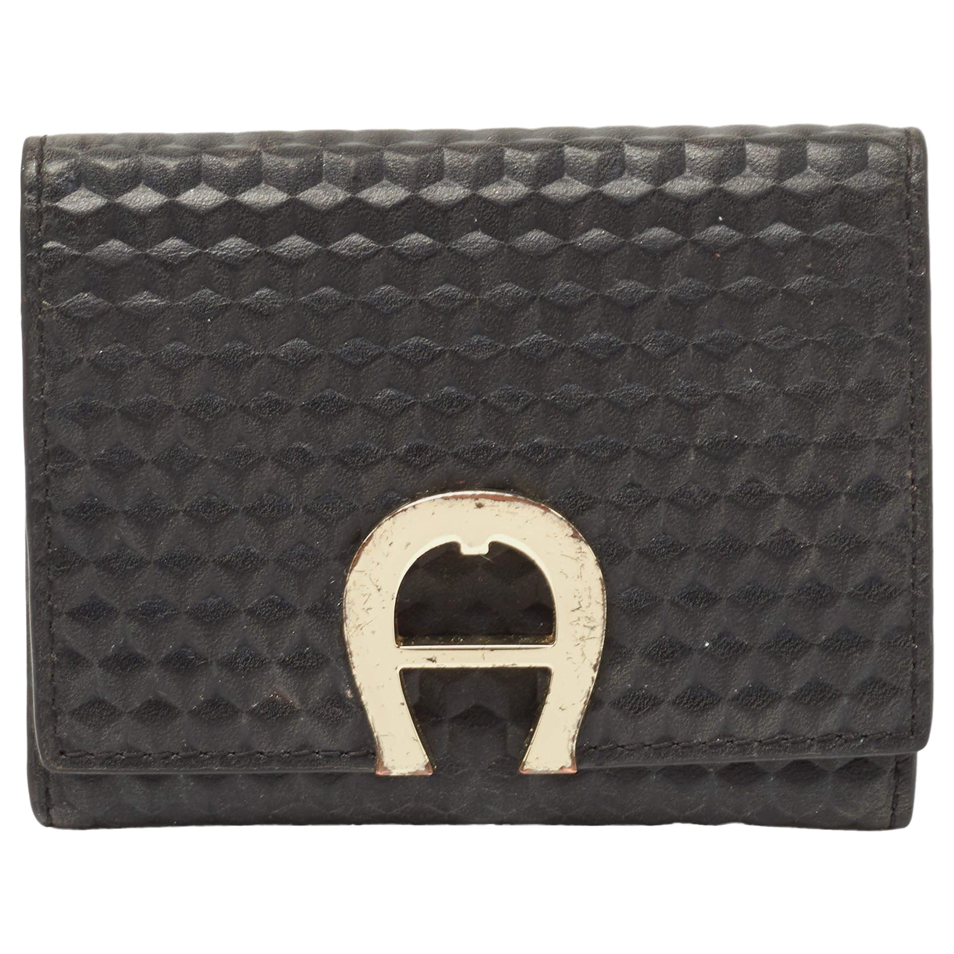 Aigner Black Leather Trifold Wallet For Sale