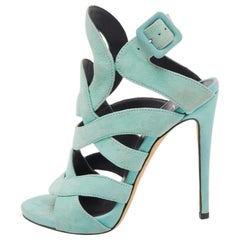 Giuseppe Zanotti Blaue Wildledersandalen mit Knöchelriemen Größe 35