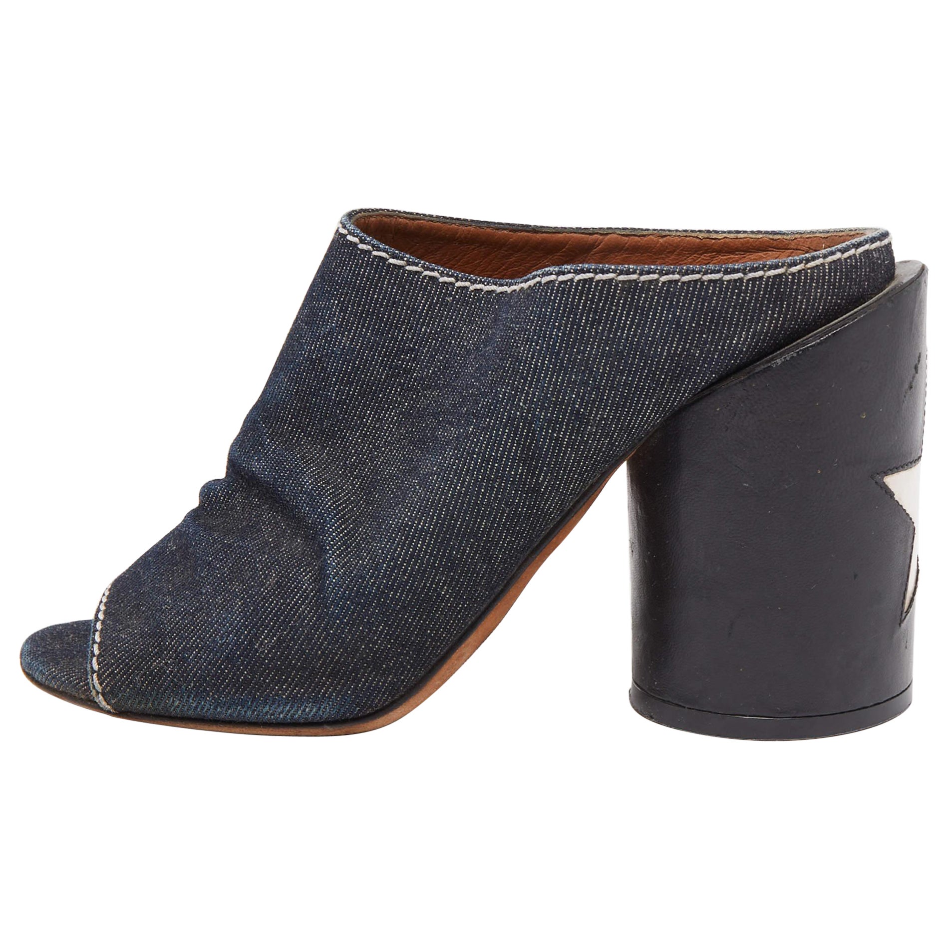 Givenchy Black/Navy Blue Denim and Leather Slide Size 36.5 For Sale