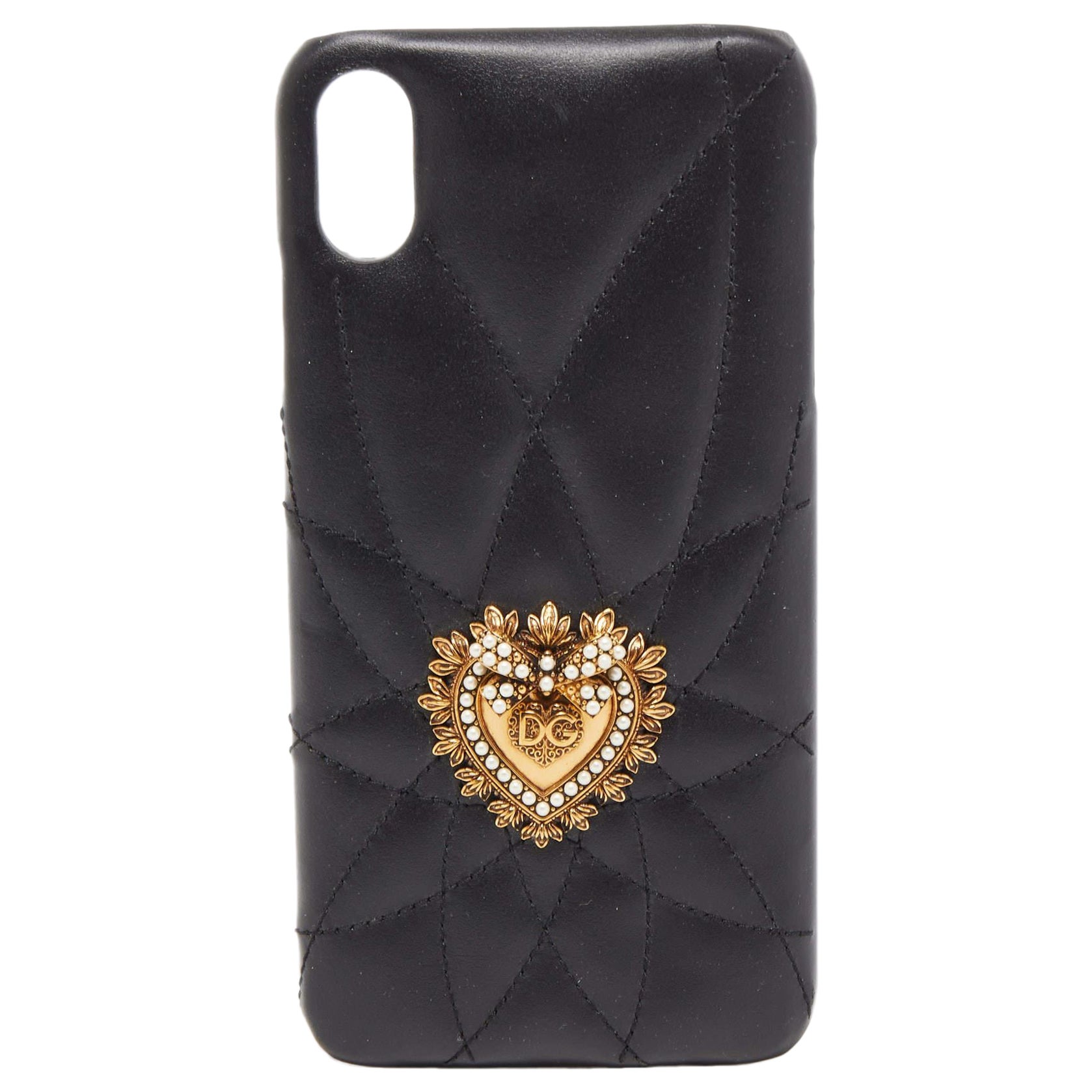 Dolce & Gabbana Black Leather Sacred Heart iPhone XS Case For Sale