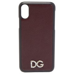 Dolce & Gabbana Burgunderfarbene/Schwarze Leder- iPhone X-Cover aus Leder