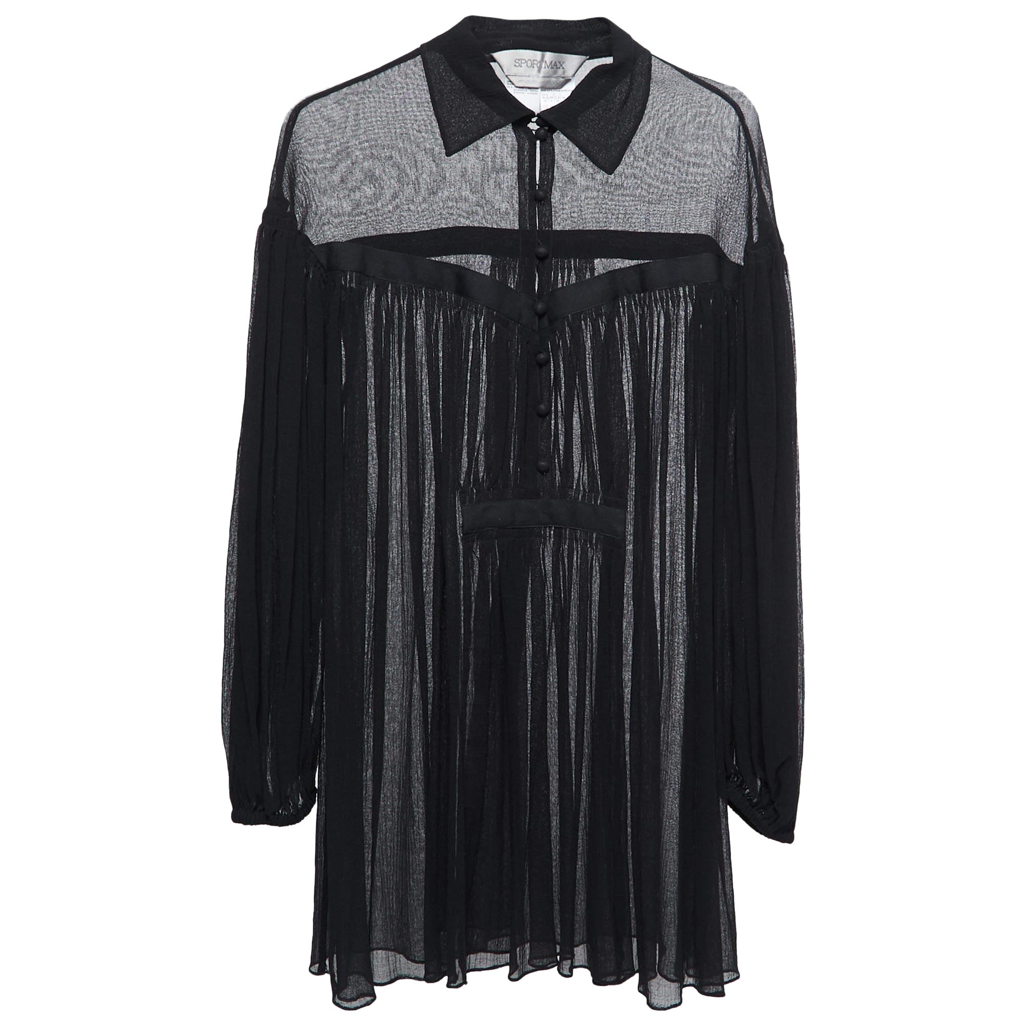 Sportmax Tunica a maniche lunghe in cotone garzato nero XS