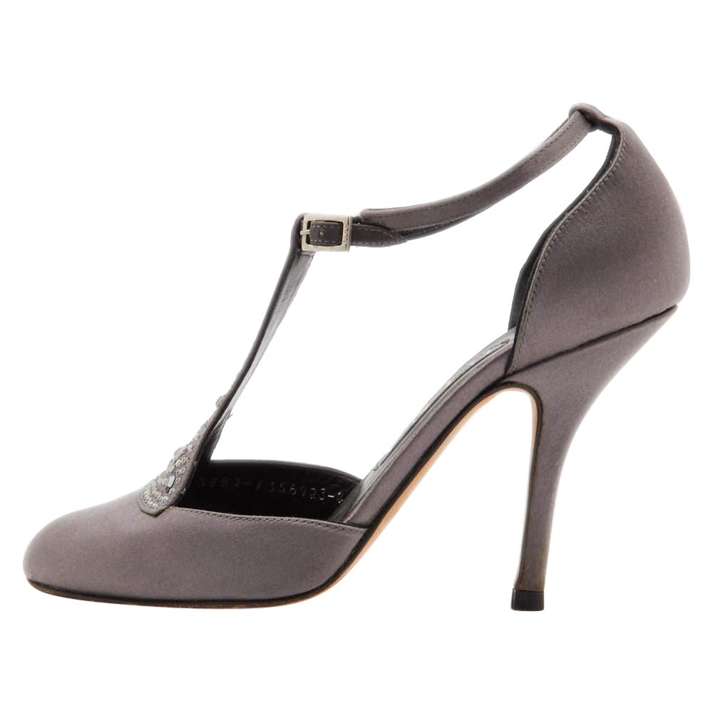 Gina Grey Satin Crystal Embellished T-Bar Ankle Strap Pumps Size 37 For Sale