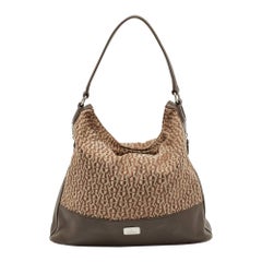 Aigner Hobo con cremallera lateral de lona y piel con monograma beige/marrón