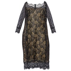 Tadashi Shoji Vestido de manga larga de encaje negro L