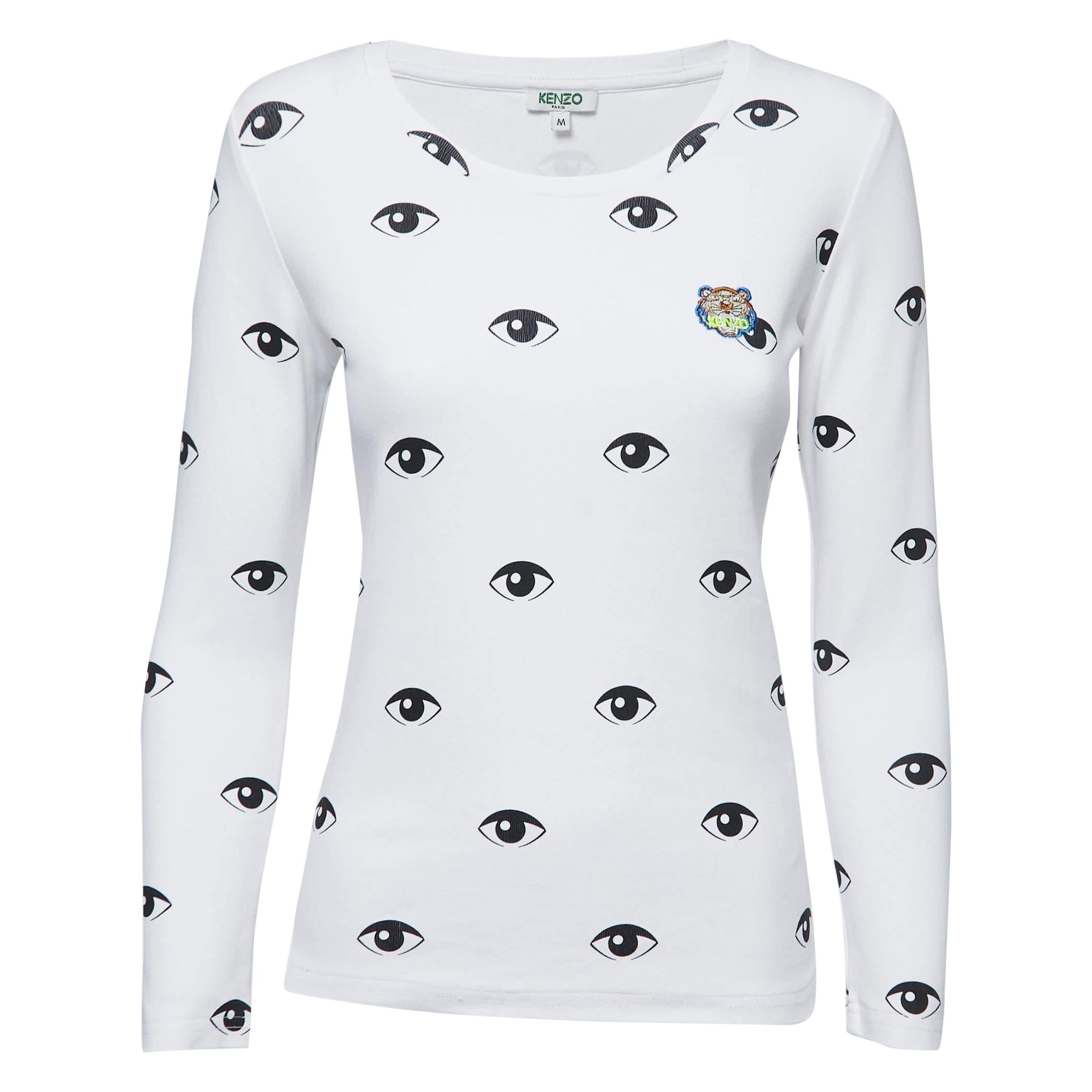 Kenzo White Eye Print Cotton Long Sleeve T-Shirt M For Sale