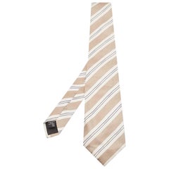 Corbata de seda a rayas diagonales con logotipo beige Givenchy