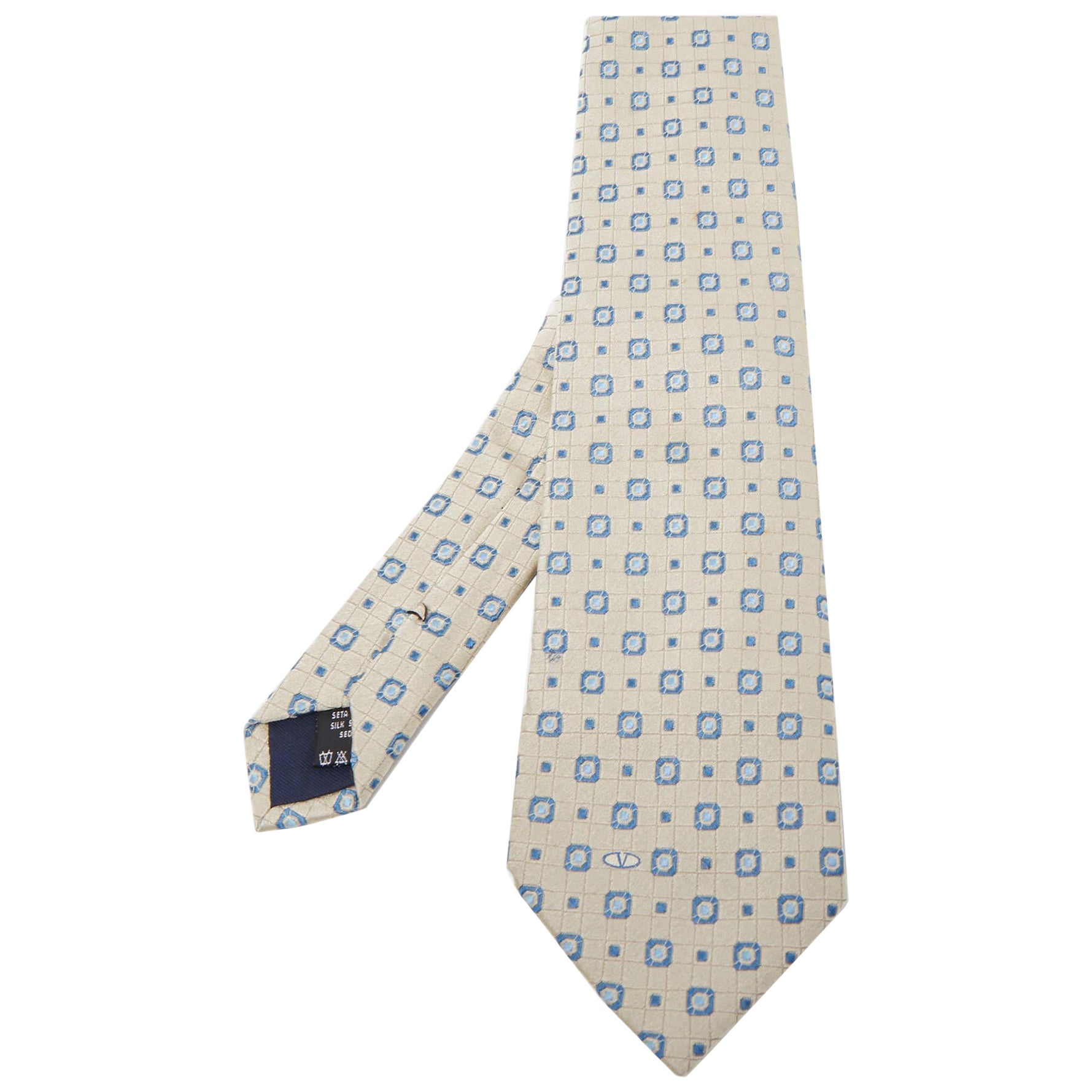 Valentino Greige Square Pattern Silk Tie