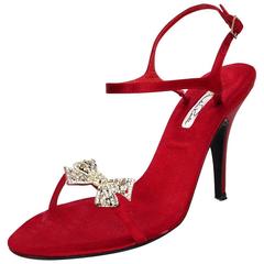 Oscar De La Renta Red Satin Evening Sandals sz 40.5