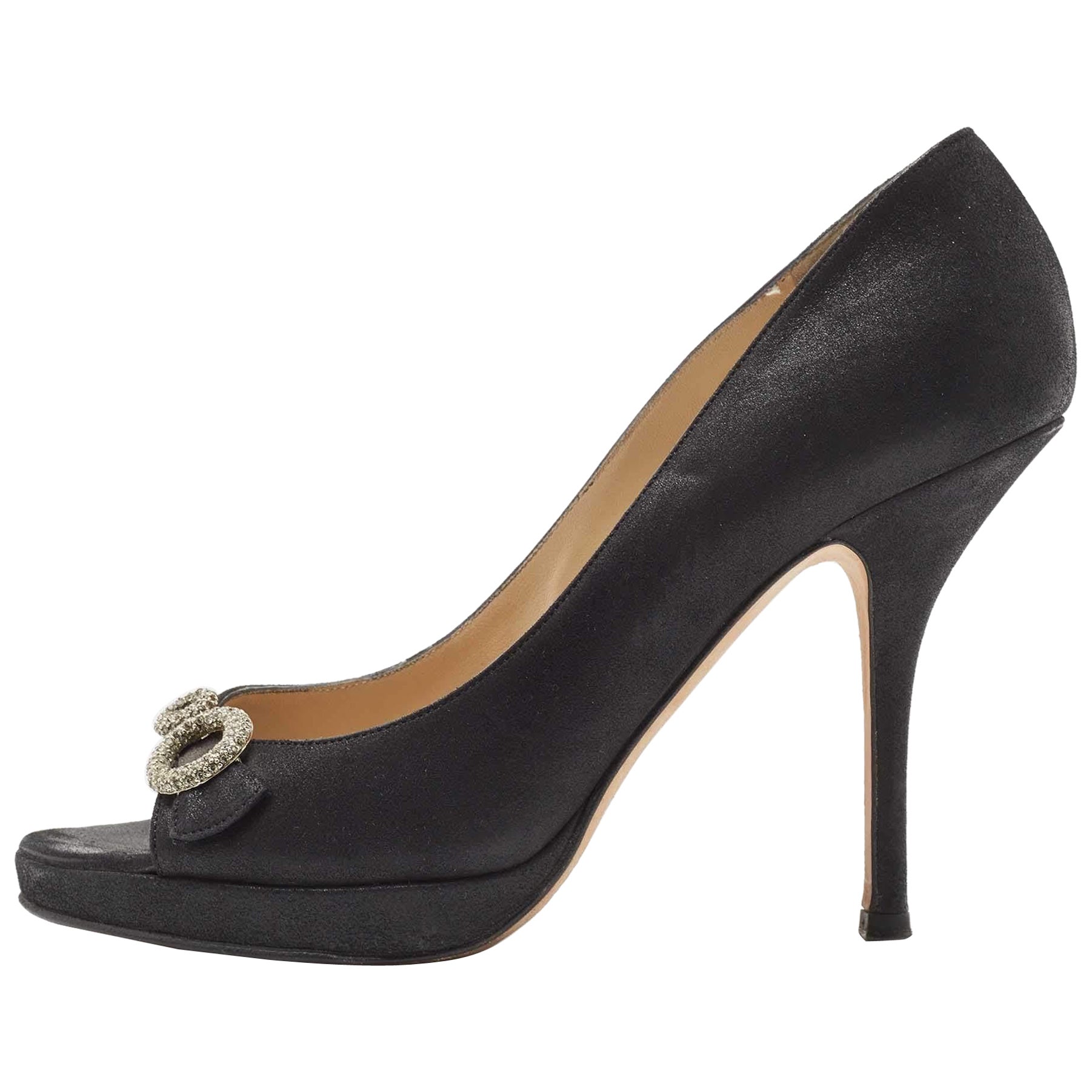 Jimmy Choo - Pompe a punta aperta in pelle nabuk nera - misura 38 in vendita