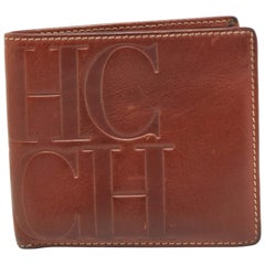 Carolina Herrera Brown Monogramm geprägte Leder Bifold Geldbörse