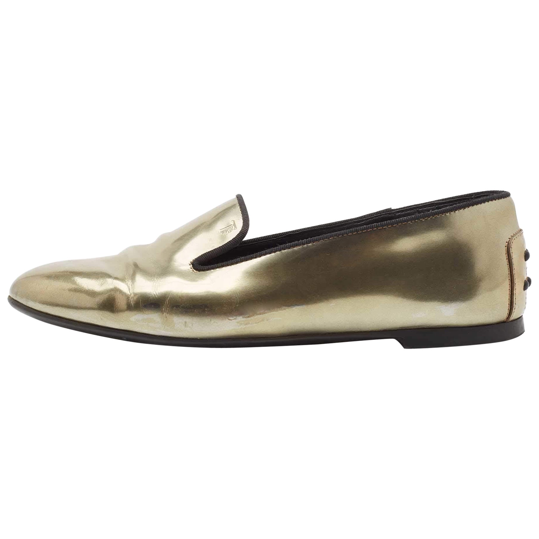 Tod's Metallic Leather Smoking Slippers Size 36 For Sale