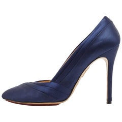 Charlotte Olympia Navy Blue Satin Debonaire Platform Pumps Size 40