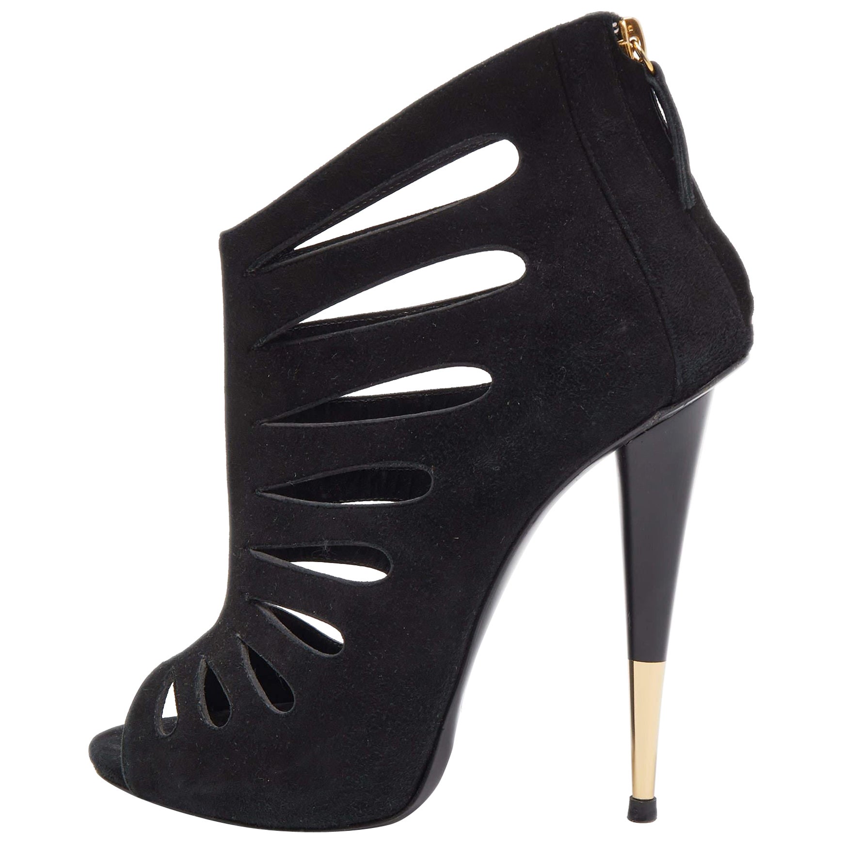 Giuseppe Zanotti Bottines Peep Toe en daim noir Taille 38