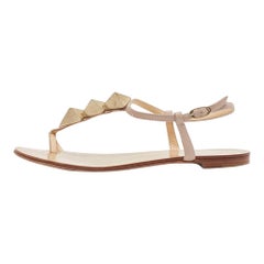 Giuseppe Zanotti Pink Leather Studded T-Strap Toe Ring Flat Sandals Size 39