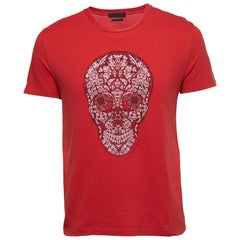 Alexander McQueen Camiseta de algodón con estampado de calavera ornamental roja S