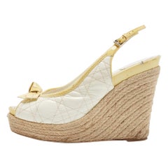 Dior White Cannage Patent Leather Espadrille Wedge Slingback Sandals Size 41