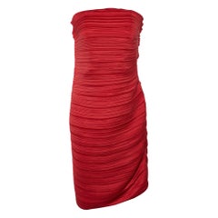Lanvin Red Plisse Strapless Mini Dress M