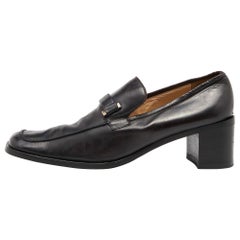Gucci Black Leather Block Heel Loafer Pumps Size 40