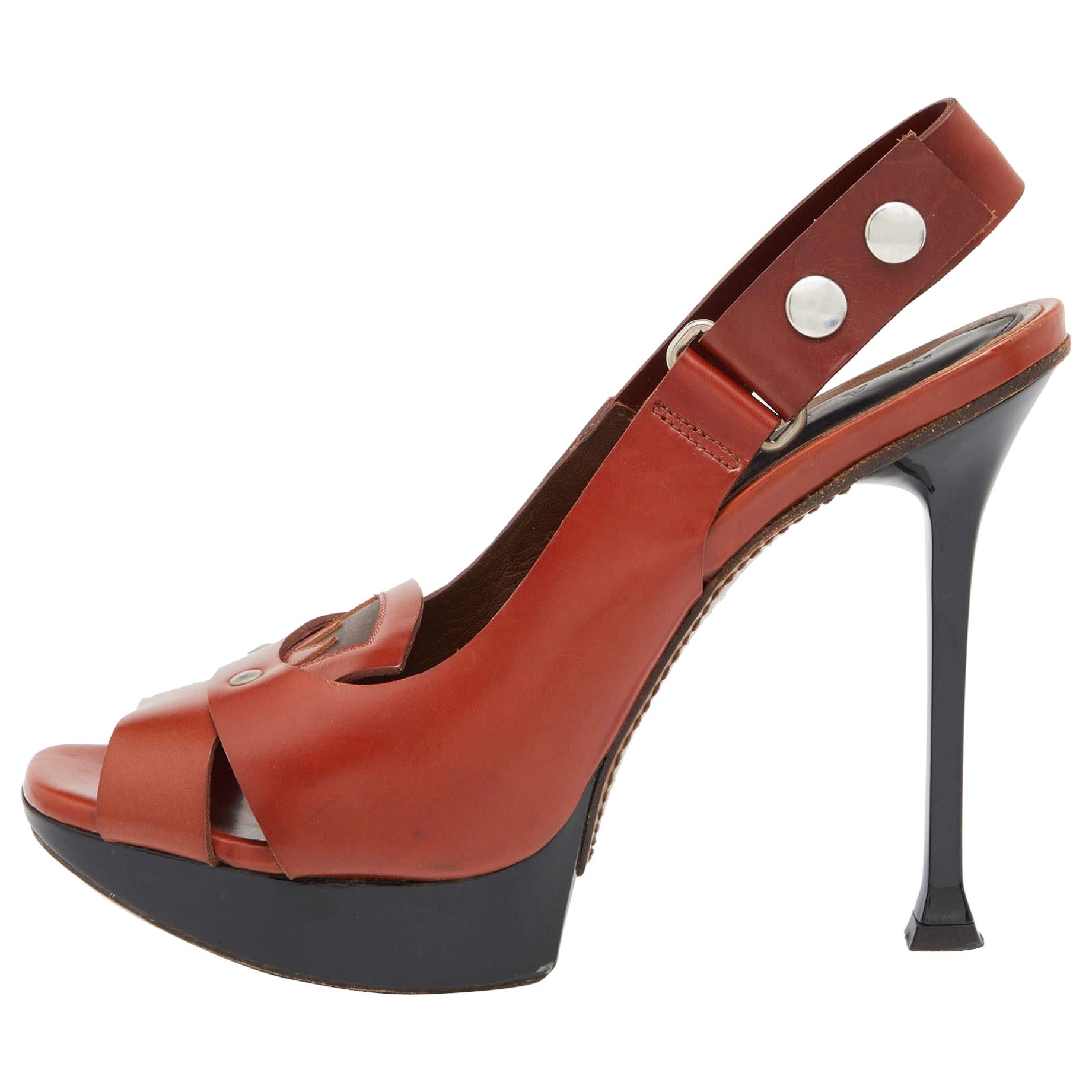 Marni Brown Leather Slingback Sandals Size 39 For Sale