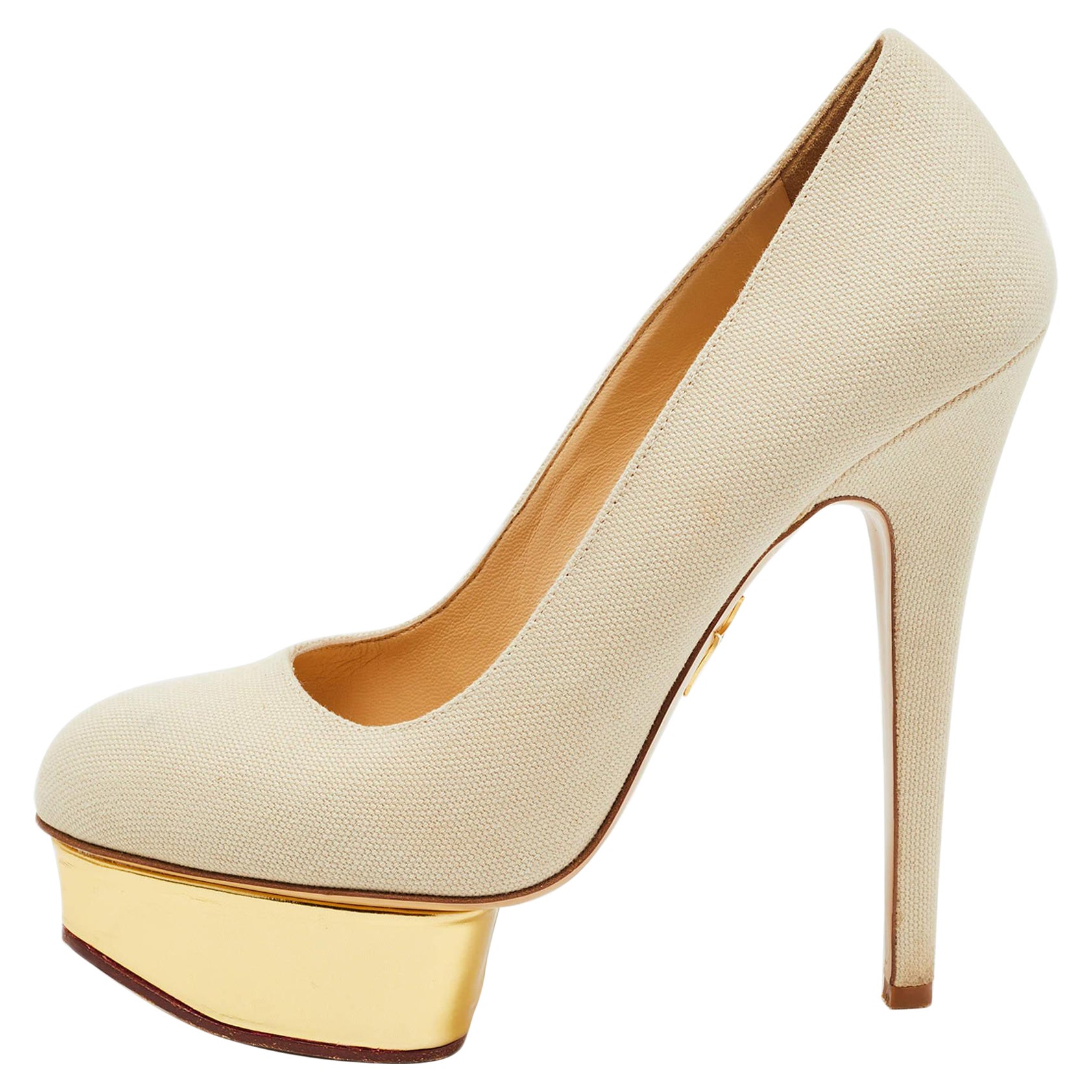 Charlotte Olympia Grey Canvas Dolly Platform Pumps Size 38