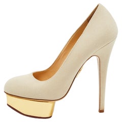 Charlotte Olympia Grey Canvas Dolly Platform Pumps Size 38