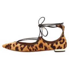 Aquazzura Ballerine Christy in pelle di vitello con stampa leopardata marrone misura 35