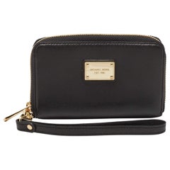 Michael Kors Black Saffiano Leather Jet Set Compact Wristlet Wallet