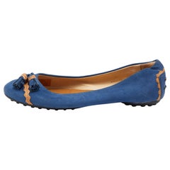 Bailarinas Tod's con borla de piel azul/tejano talla 37