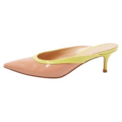 Gianvito Rossi Beige/Green Patent Leather Fanny Mules Size 38.5