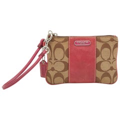 Coach Beige/Pink Signature Canvas and Leather Wristlet Pouch