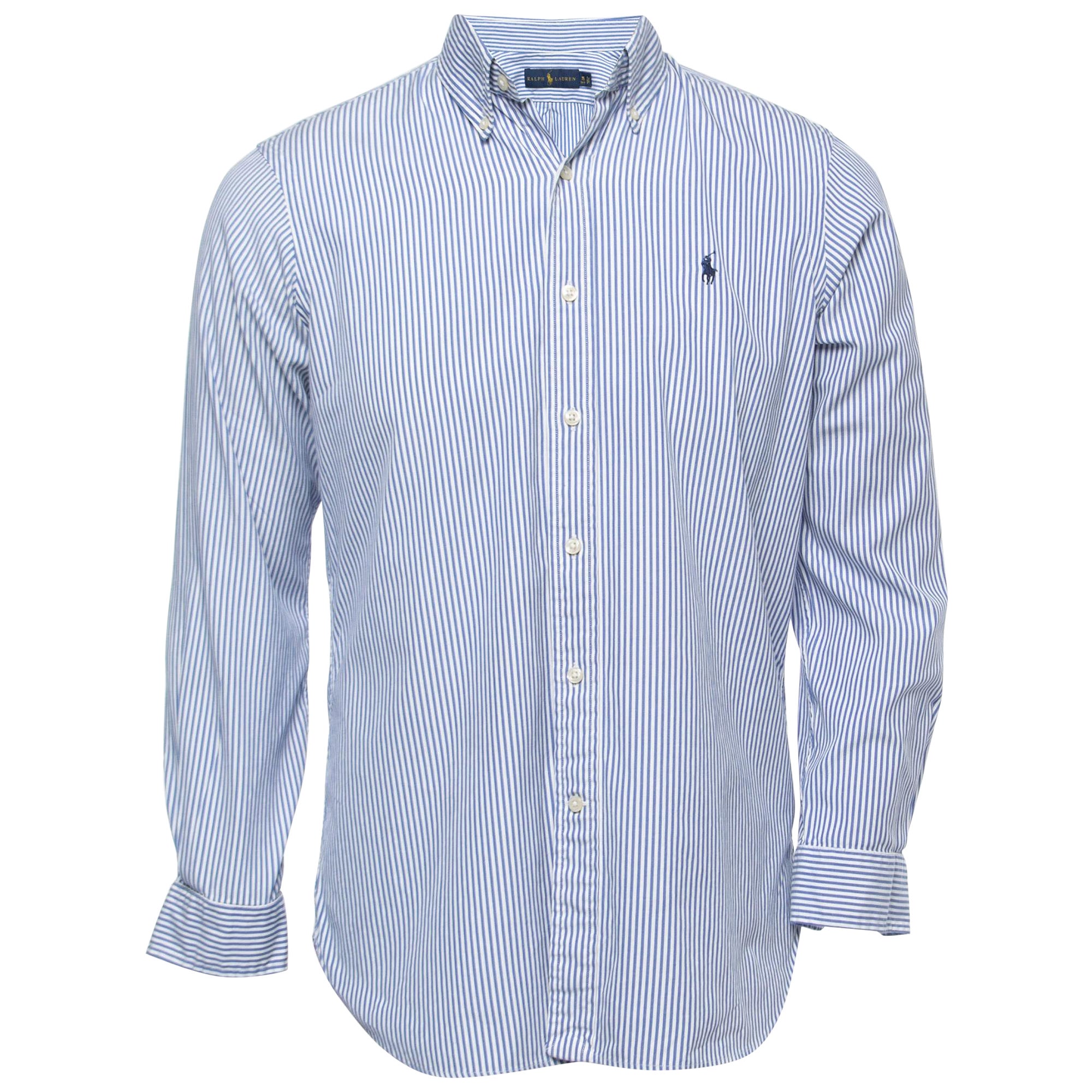 Ralph Lauren White/Blue Camicia a maniche intere in cotone a righe S.