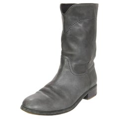 Chanel Grey Leather Calf-High Boots sz 41