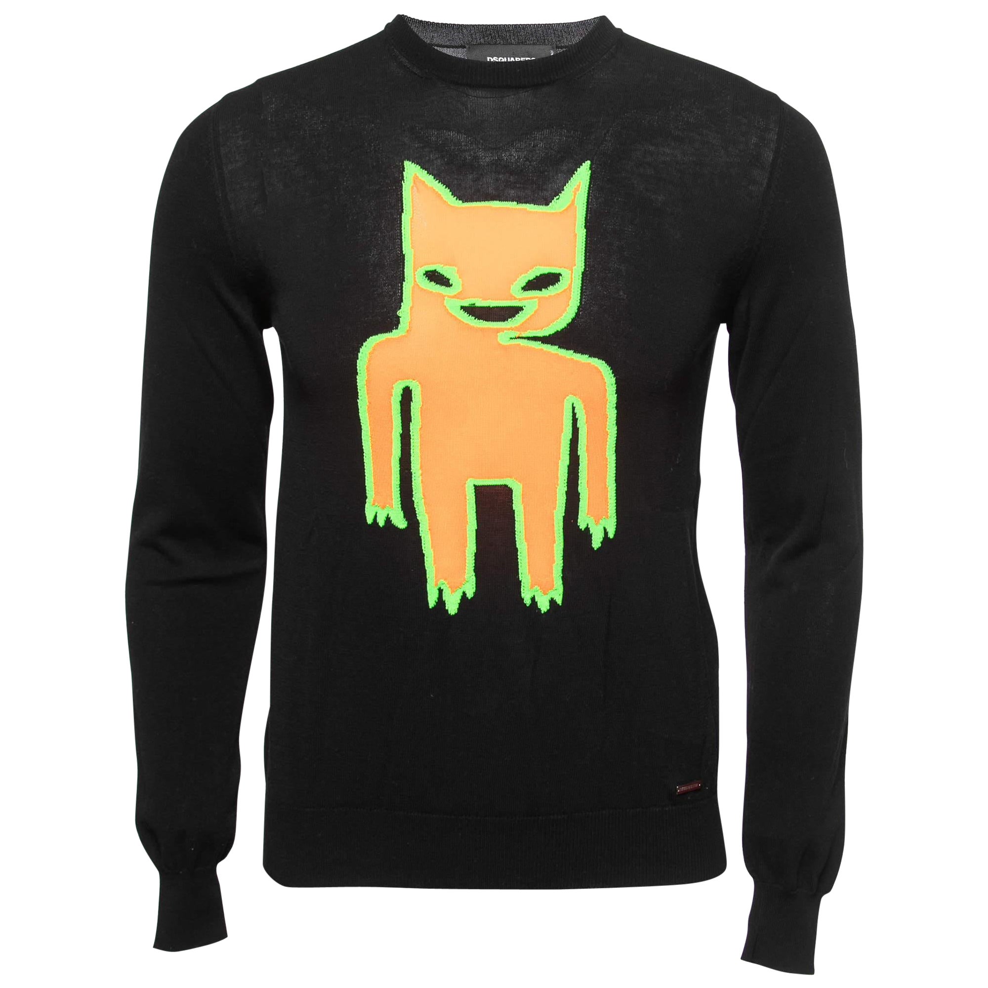 Dsquared2 Black Neon Motif Stretch Knit Crew Neck Jumper S For Sale